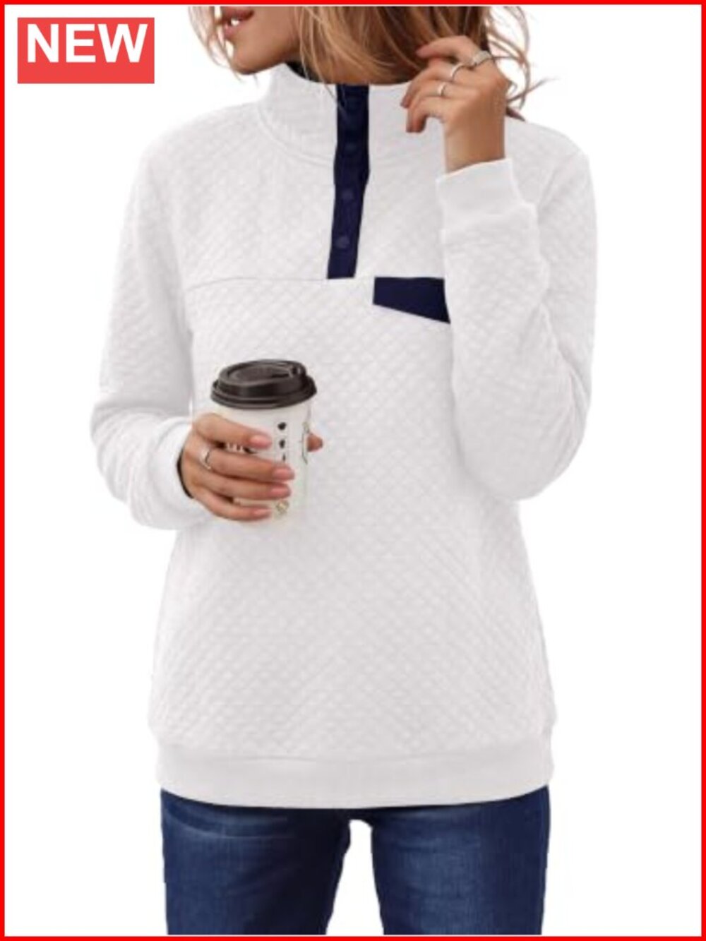 Womens Quarter Zip Sweatshirt Quilted Pullover Kangaroo Pocket Relaxed Fit